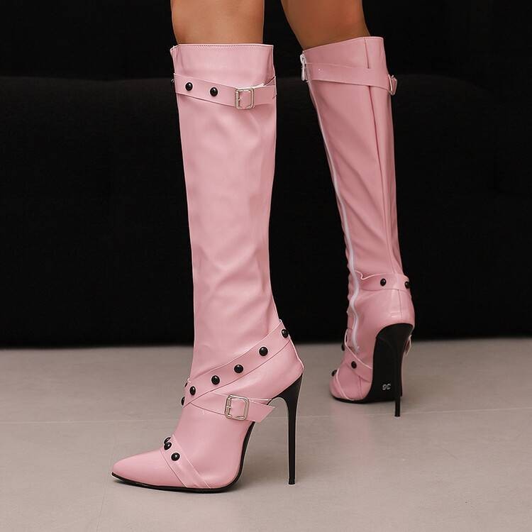 34-48 Kích Thước Châu Âu Mỹ Stiletto Gót Chân Siêu Cao Gót Bên Dây Kéo Giày Bốt Chiều Dài Đầu Gối Phong Cách Mới Phù Hợp Với Mũi Nhọn R
