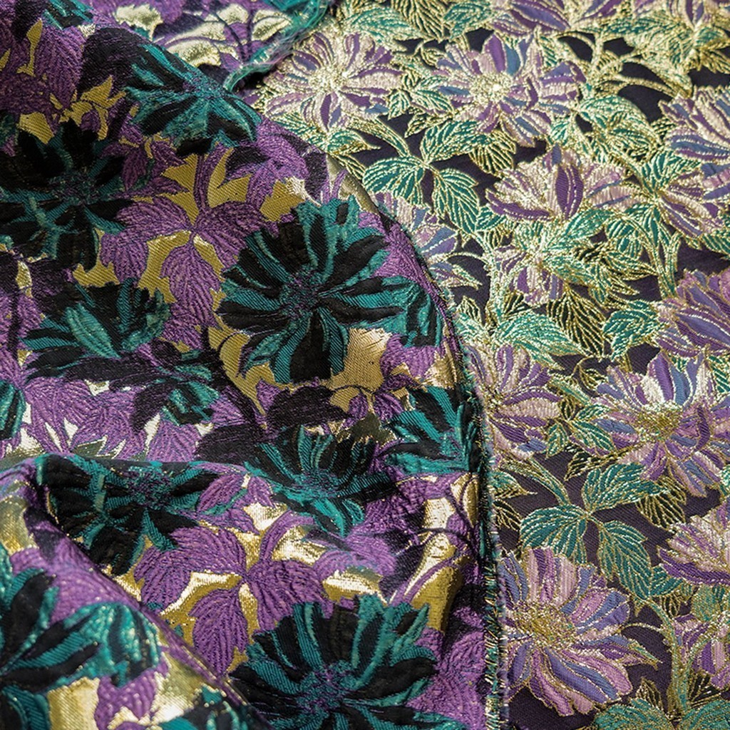 Vàng Tím Cổ Điển Lụa Vàng Hoa jacquard Đầm Vải 1 Mét Họa Tiết Thời Trang Sợi Nhuộm Tranh Vải Trang Trí TJ22092