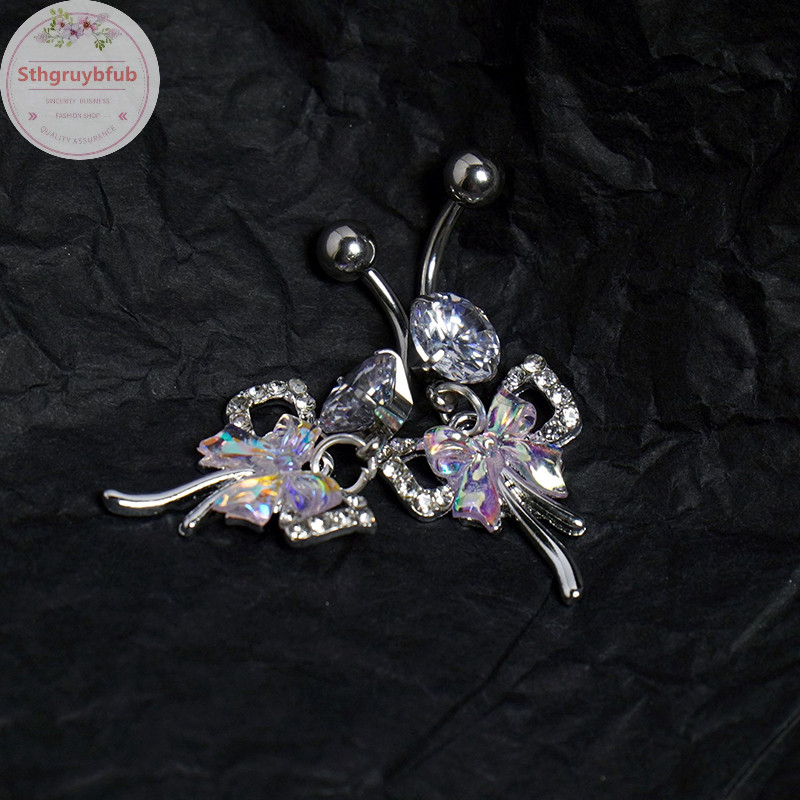 Sthb Tinh Tế Flash Zircon Nơ Thép Không Gỉ Bụng Nút Nhẫn Nữ Thời Trang Rốn Nhẫn Gợi Cảm Cơ Thể Trang Sức Quà Tặng VN