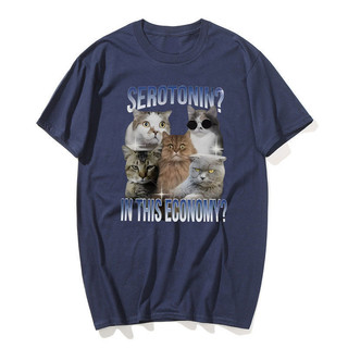 Serotonin Trong Kinh Tế Này Mèo Ngộ nghĩnh Meme Áo nam Nữ Thời Trang Tay Ngắn Cotton Quá Khổ Áo Dạo Phố Unisex