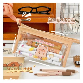 Túi đựng bút Capybara - cỡ lớn bằng nhựa pvc chống nước phong cách basic