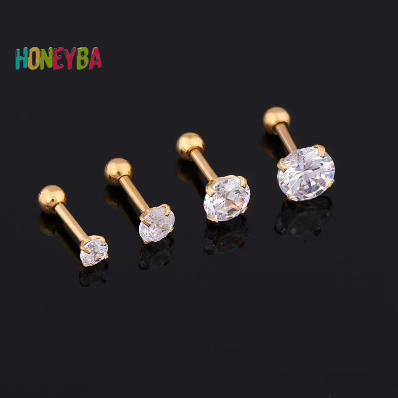 < Honeyba > 1 Cái 4 Prong Bông Tai Đính Kim Cương Giả Dành Cho Nữ / Nam Tragus Sụn Tiêu Chuẩn Lobe Trang Sức Quà Tặng