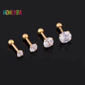 < Honeyba > 1 Cái 4 Prong Bông Tai Đính Kim Cương Giả Dành Cho Nữ / Nam Tragus Sụn Tiêu Chuẩn Lobe Trang Sức Quà Tặng