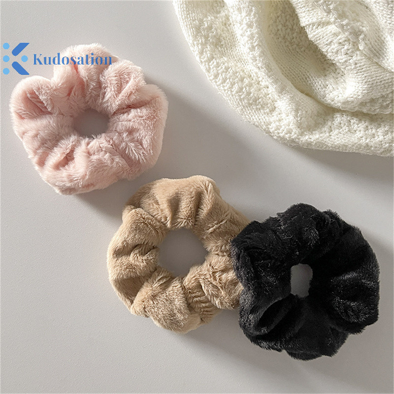 Kudosation Mùa Đông Ấm Áp Tóc Mềm Scrunchies Nữ Cô Gái Dễ Thương Sang Trọng Co Giãn Tóc Nhiều Màu Dây Cao Su