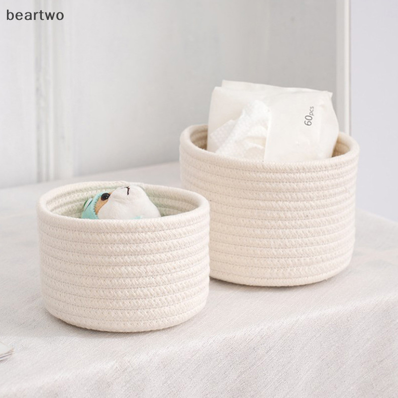 < Beartwo > Giỏ đựng đồ dệt bằng dây Cotton thủ công Máy tính để bàn Đồ lặt vặt Đồ chơi Comestics Keys Hộp đồ ăn nhẹ Đồ lặt vặt Sắp xếp Đẹp