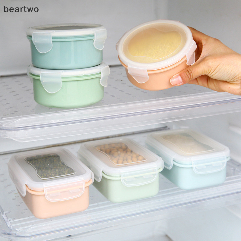 < Beartwo > Tủ Lạnh Mini Crisper Hộp Cơm Trưa Nhỏ Nhựa Kín Hơi Bình Bảo Quản Hộp Tròn Nhà Bếp Cách Nhiệt Hộp Cơm Trưa Hộp Đựng Đồ Ăn Nhẹ Đẹp