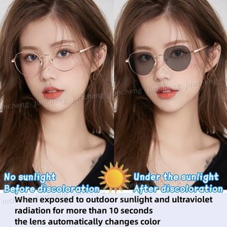 Kính chống bức xạ quang học Hàn Quốc Nữ chống xanh có thể phù hợp với ống kính Khung tròn kim loại Kính mắt Kính râm
