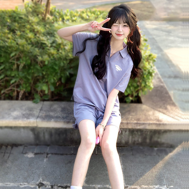 Ảnh Bộ đồ thể thao CAMEL CROWN dành cho nữ Polo tay ngắn Top American Ve áo thun Quần Short Bộ đồ hai mảnh 3