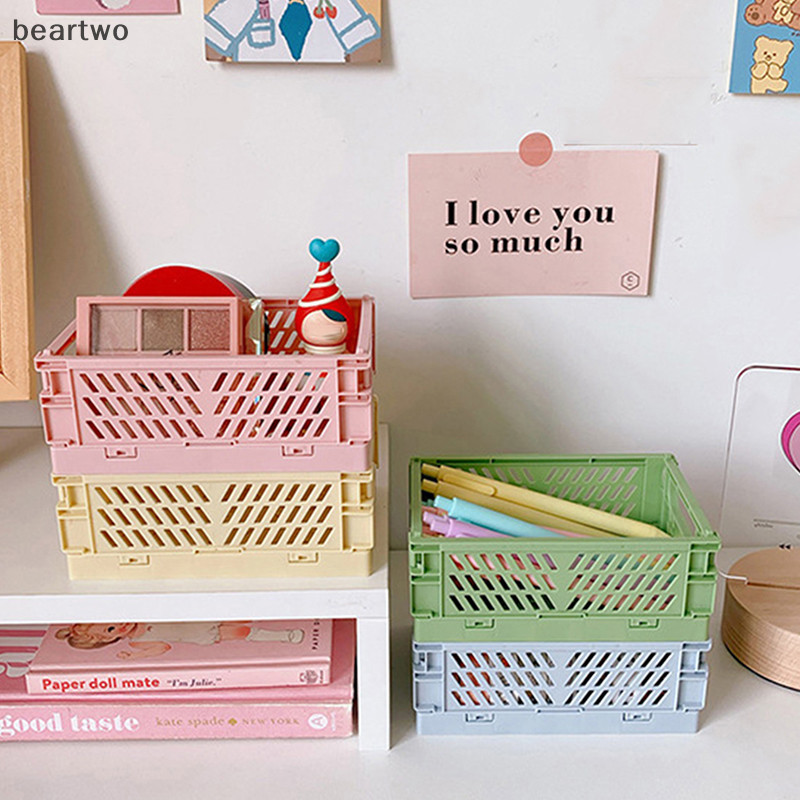 < Beartwo > Giá đỡ văn phòng phẩm có thể gập lại bằng nhựa Hoàn thiện văn phòng sinh viên dễ thương Lưu trữ máy tính để bàn Văn phòng phẩm Giỏ lưu trữ Đẹp