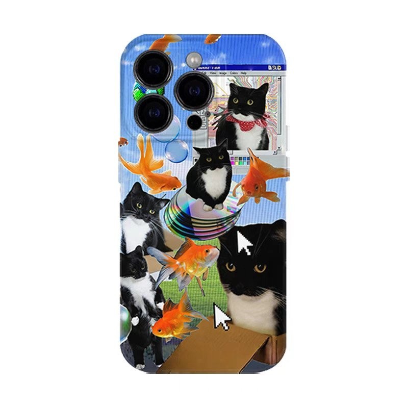 Vỏ bảo vệ chống rơi dễ thương cho IPhone 11 14 15 PLUS 12 PRO X XR XSMAX SE 7 8 plus 13 14 15 ProMax QYJS mèo đáng yêu XLSJ