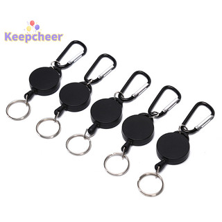 [Keepcheer] Dây thép cuộn màu đen có thể thu vào Dây đai giật Vòng chìa khóa Giá đỡ huy hiệu [Mới]