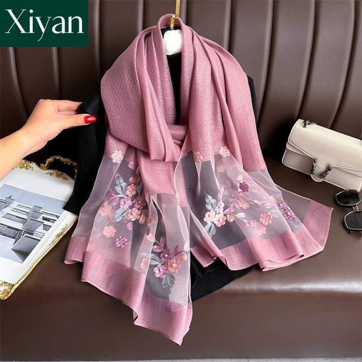 khăn choàng thêu thời trang mới dành cho nữ khăn lụa khăn đi biển khăn choàng chống nắng khăn quàng cổ nữ