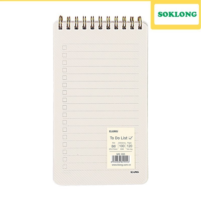 Sổ B6 lò xo kép bìa nhựa 2 mặt To Do List 120 trang Klong MS 955, sổ ...