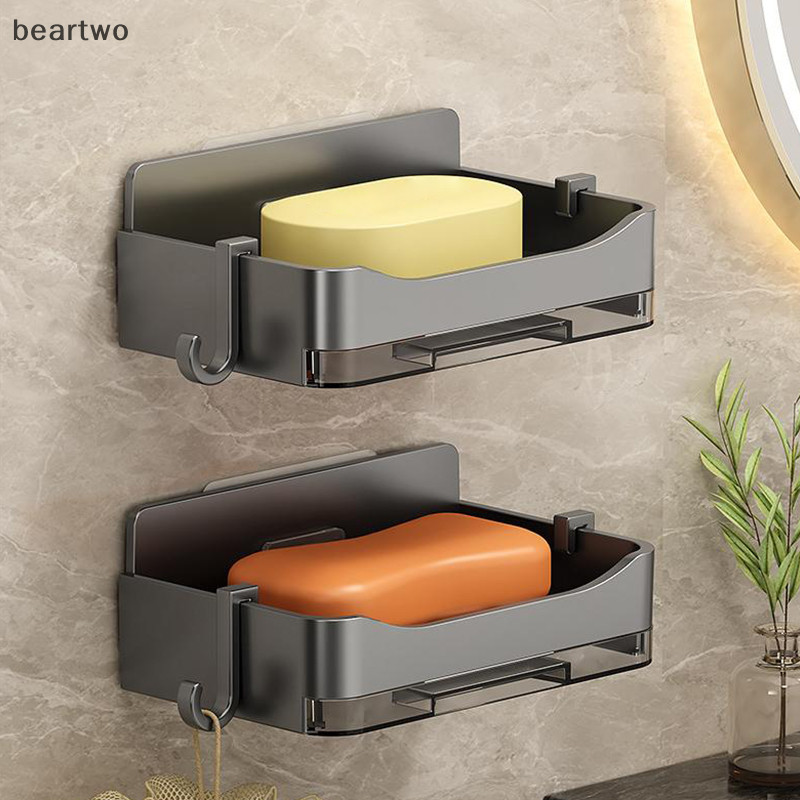 < Beartwo > Hộp đựng xà phòng phòng tắm Giá đỡ xà phòng treo tường tự do Dụng cụ sắp xếp xà phòng thoát nước đôi Món ăn phòng tắm Phụ kiện đẹp