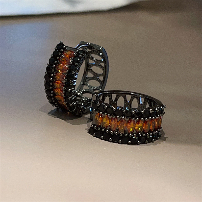 Bông tai Zircon sang trọng nhẹ Bông tai hình tròn màu đen Bông tai kim bạc 925 tinh tế Bán buôn