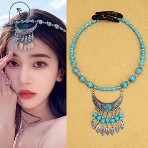 G GHGl Hàng Sẵn Có Trăm Phong Cách Chụp Thật Retro Phong Cách Dân Tộc Lưỡi Liềm Lá Tua Rua Đầu Trước Đồ Trang Trí Kỳ Lạ Tây Tạng Mũ Đội Đầu Lông Mày Mặt Dây Chuyền Dây Xích Đầu Trước