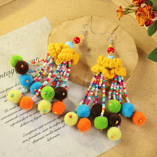 [Ghgl] Hàng có sẵn hs Châu Âu Mỹ Bohemian Retro Mori Bông Tai Kỳ Nghỉ Phong Cách Dân Tộc Dài Tương Phản Màu Tua Rua Bông Tai Tính Khí Độc Đáo Nữ