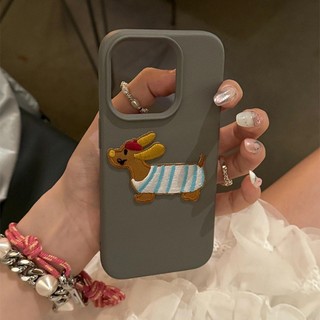 Ốp điện thoại thêu da màu trơn tiên tiến Dachshund cho iPhone16 15 14 13 12 11 Pro MAX IXS MAX XR XS Vỏ mềm bảo vệ Camera chống sốc