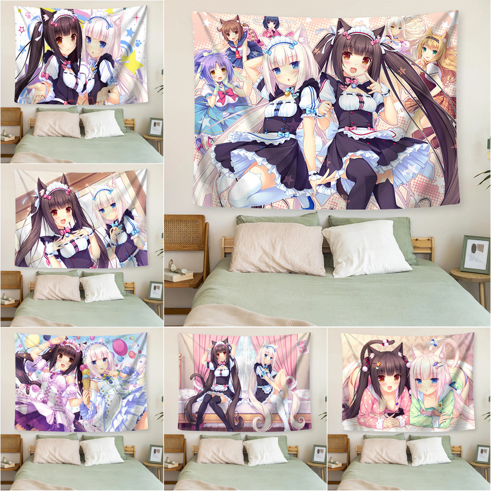 Tấm thảm treo tường Nekopara Chocola & Vani có kẹp Tấm thảm Polyester Trang trí nội thất