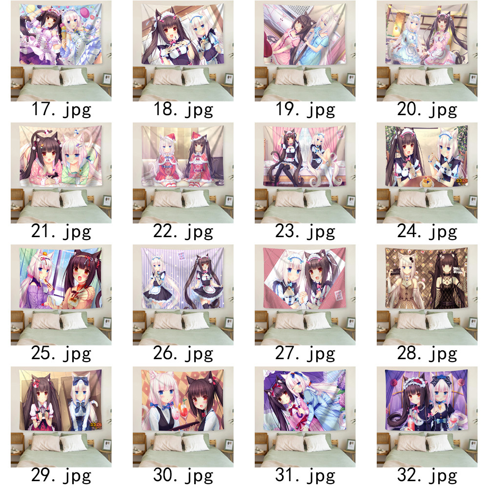 Tấm thảm treo tường Nekopara Chocola & Vani có kẹp Tấm thảm Polyester Trang trí nội thất