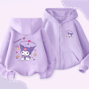 Kuromi Dây Kéo Áo Khoác Bé Gái Cinnamoroll Áo Thu Đông Dài Tay Bông Tai Kẹp Áo Chui Đầu Series Stich Thường Ngày Có Mũ Trùm Đầu