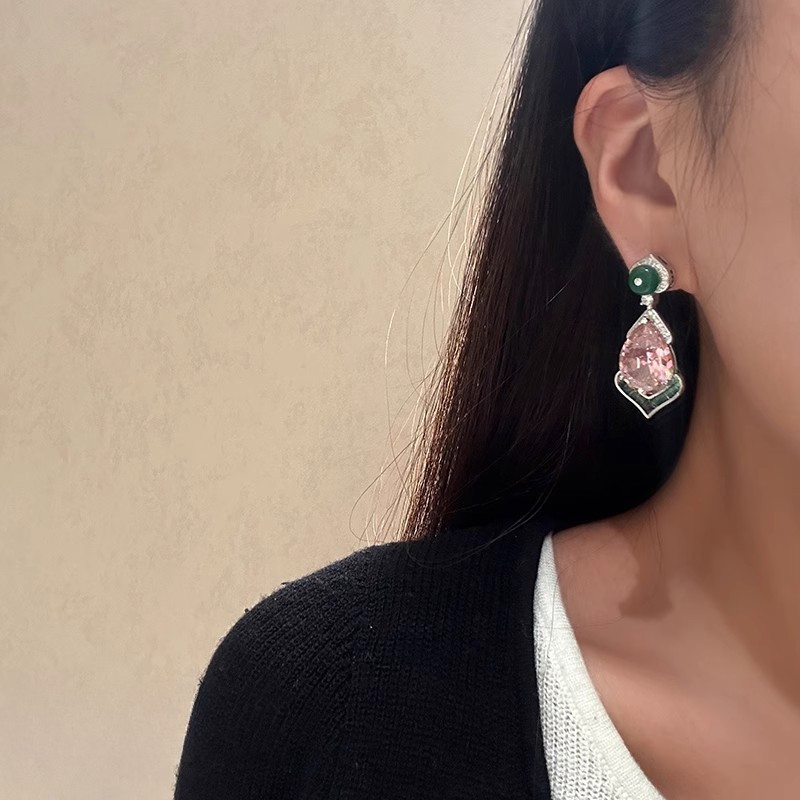 Phong Cách Mới Zircon Bông Tai Hình Giọt Tinh Tế Bông Tai Sang Trọng Thanh Lịch Màu Hồng Sang Trọng Đính Kim Cương Đính Lông