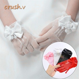 Crush Găng tay lưới ren, ngắn thắt nơ cho trẻ em, trang phục nghi thức, dự tiệc sinh nhật công chúa