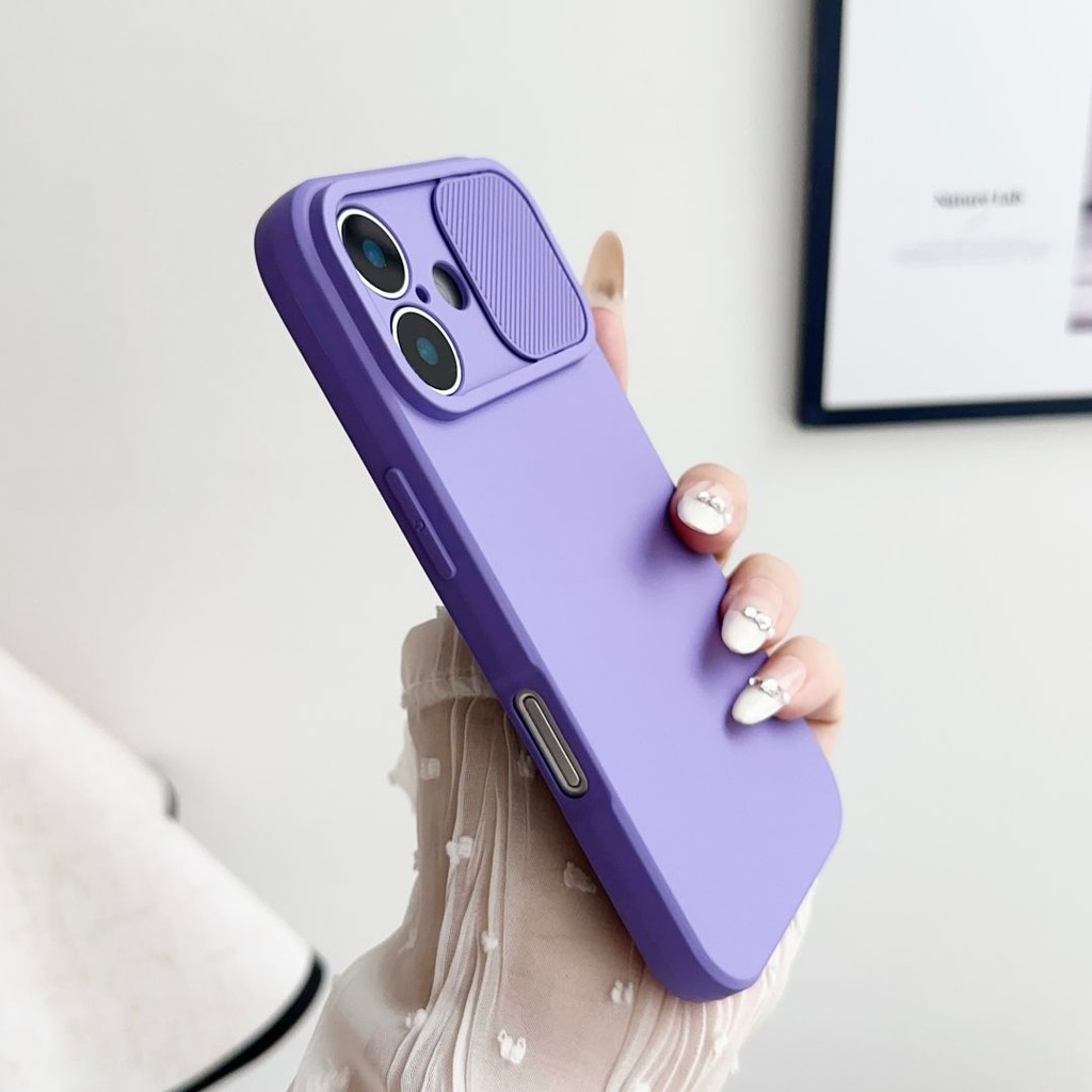 Ốp Mềm Bảo Vệ Ống Kính Cửa Sổ Trượt Cho IPhone 16 15 14 13 12 11 8 7 Pro Max Plus 12 13 Mini XSMAX XS XR Lithe Kết Cấu Da Da Cảm Thấy Chống Sốc Vỏ Điện Thoại Di Động