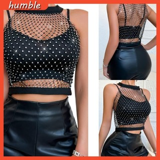 Hum Nữ Không Tay Lưới Kim Cương Giả Crop Tops Bãi Biển Mùa Hè Che Phủ Câu Lạc Bộ Đảng Sáng Nhìn Xuyên Qua Fishnet Xe Tăng Top