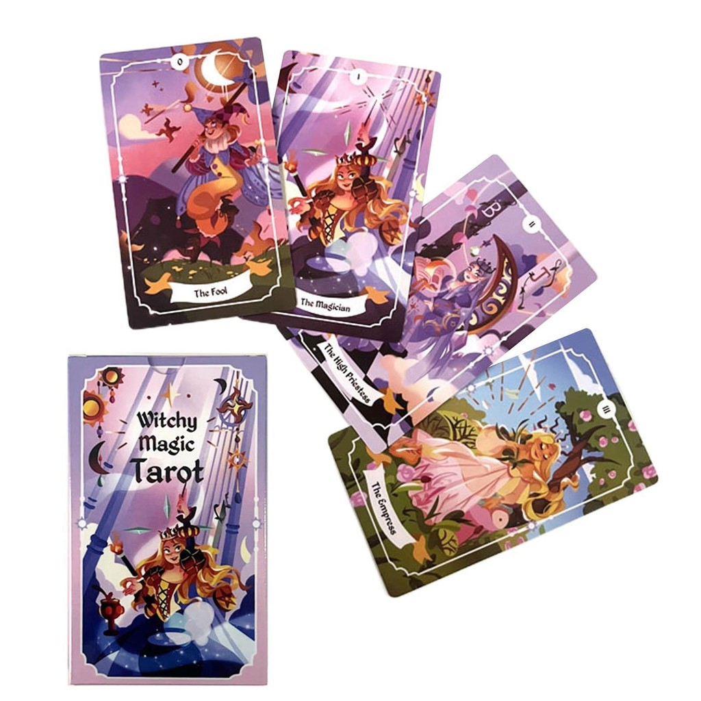 Bộ bài Tarot Witchy Magic Một bộ bài Tarot 78 lá mê hoặc được thiết kế với những bức tranh minh họa kỳ diệu và quyến rũ ewoekvn