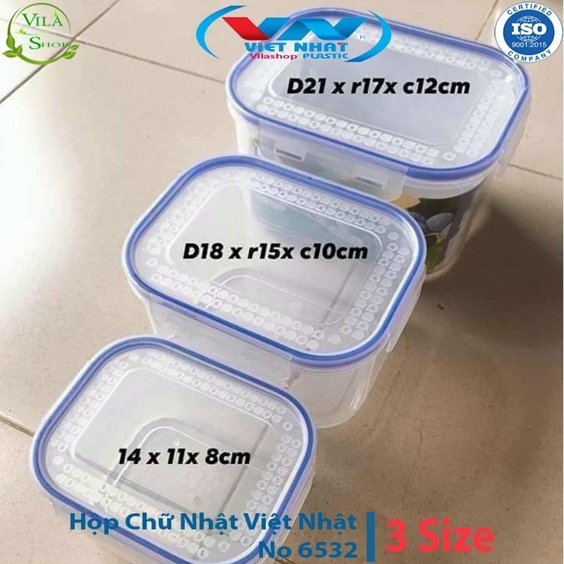 Hộp đựng thực phẩm VIỆT NHẬT, Dùng đựng đồ ăn để tủ lạnh, 4 nút cao su tránh côn trùng, mã SP 6532, 6530
