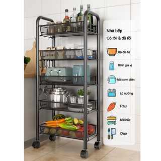 Kệ Kệ Thép Carbon Năm Lớp, Xịt Bột, Bánh Xe, Kệ Lưới Dây Thép,Xe đẩy nhỏ