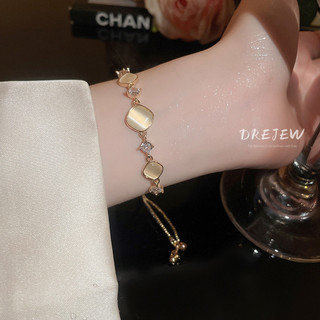 DREJEW Vòng tay khâu mắt mèo vuông tinh tế Vòng tay thời trang ánh sáng Pháp sang trọng thích hợp khí chất trang sức tay dành cho nữ