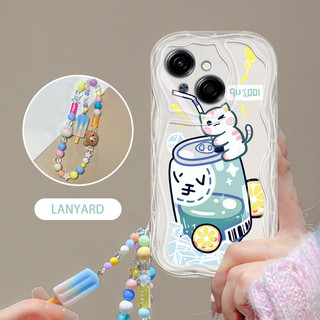 Ốp Điện Thoại YBD INS Style Cho Tecno Spark Go 1 GO 2025 P Chai Soda Dễ Thương Và Họa Tiết Mèo Con Với Vòng Tay Kem Lridescence