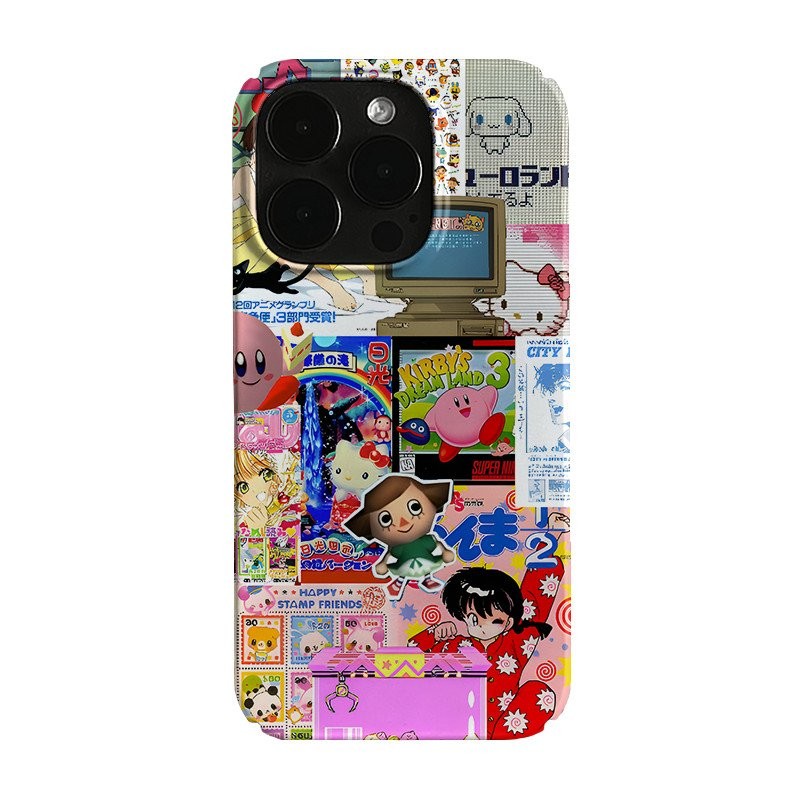 Hoạt hình mèo KT ghép QYJS cho IPhone 16 15 14 13 ProMax 11 12 Pro X XR XR XSMAX SE 14 15 plus 7 8 PLUS Ốp cứng phim graffiti Instagram phong cách PC Ốp bảo vệ EZEW
