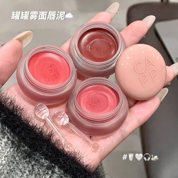 Cappuvini Sương mù Bùn môi Sương mù nhung Son môi lì má hồng dùng hai lần Trang điểm Môi bùn trắng