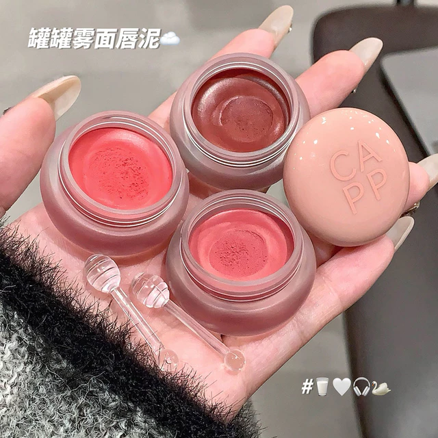Cappuvini Sương mù Bùn môi Sương mù nhung Son môi lì má hồng dùng hai lần Trang điểm Môi bùn trắng