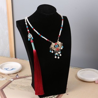Handmade Phong Cách Dài Yingluo Vòng Cổ Ming Made Đứng Lên Cổ Tua Rua Mềm Yingluo Hanfu Tuổi Thọ Khóa Vàng Khóa Mặt Ngựa Váy Phụ Kiện 10.6