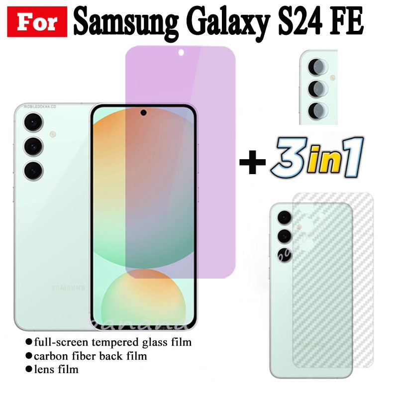 Kính cường lực chống ánh sáng xanh Samsung Galaxy S24 FE cho Samsung S24 FE S23 FE A06 Bảo vệ màn hình + Phim ống kính máy ảnh + Phim mặt sau