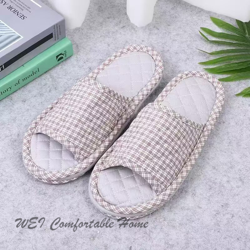 Dép bông tối giản đế vải sàn gỗ dép im lặng đế cotton nguyên chất ba lớp không trượt giặt máy dép nam