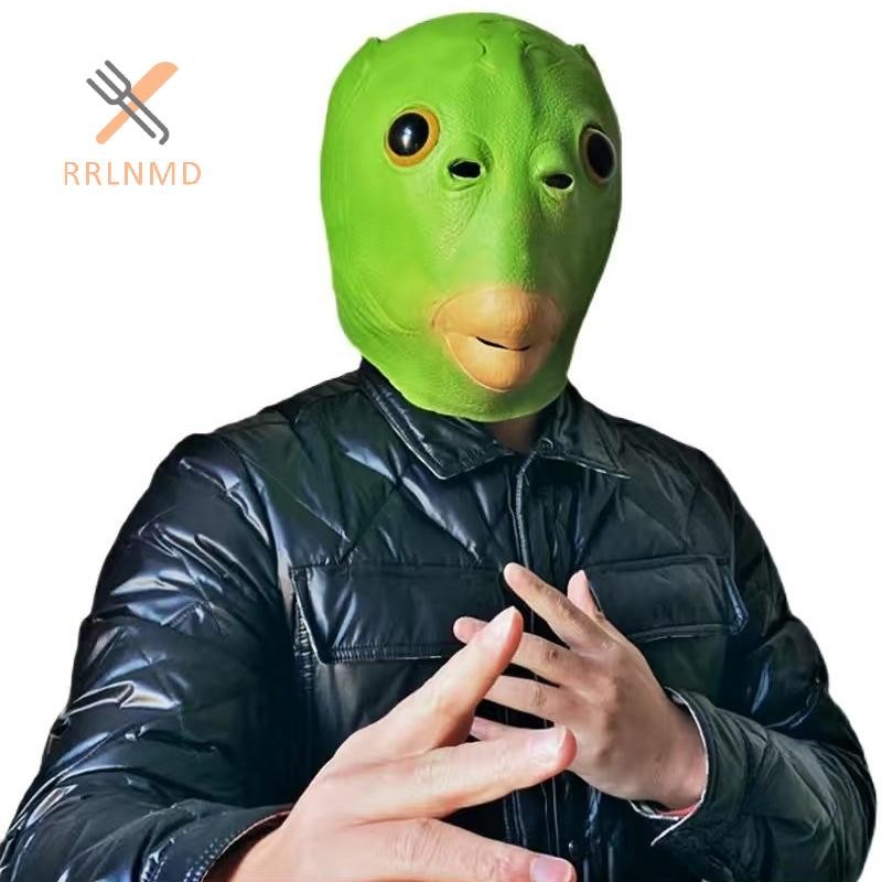 Rrlnmd Halloween Đầu Cá Xanh Quái Vật Mặt nạ Đồ Chơi Cát Điêu Khắc Chơi Lạ Xanh Đầu Cá MỚI