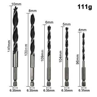 ZENITHCO bộ mũi khoan xoắn ốc 3 cánh 5 cái thép carbon cao 4/5/6/8/10mm ren 1/4" chất lượng cao