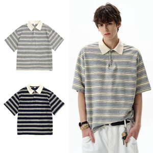 TIANLESIWEI Áo sơ mi polo ngắn tay sọc cổ điển Mỹ dành cho nam và nữ mùa hè áo màu tương phản cao cấp