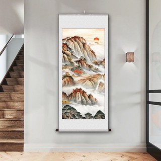 ✨Taishan Sunrise Waterless Scroll Wall Painting Chart Tranh phong cảnh Phiên bản dọc Tiền may mắn Lối vào phòng khách Backer Hộ gia đình treo tường 25.