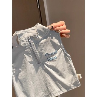 Mùa Hè Phong Cách Mới Bé Trai Chữ Không Tay Áo Quần Short Phù Hợp Với Trẻ Em Thường Ngày Rời Dây Kéo Thể Thao Bộ Đồ Hai Mảnh