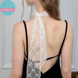 Sund Y2k Nữ N Dài Khăn Màu Trơn Lụa Đen Túi Ruy Băng s Choker Hoa Ren Khăn VN