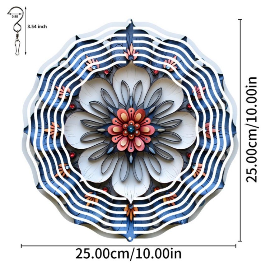 Chuông gió Mandala đầy màu sắc, Trang trí sân vườn quay kim loại trang trí, Hoàn hảo cho sân hiên & thẩm mỹ ngoài trời, Quà tặng Giáng sinh hoặc năm mới lý tưởng, Không cần pin