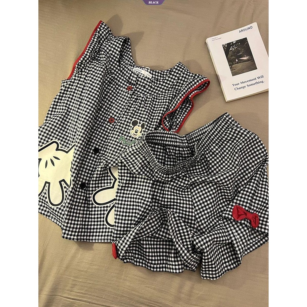 Bộ Đồ Ngủ Mùa Hè Nữ Với Áo Vest Không Tay và Quần Short, Phong Cách Mickey