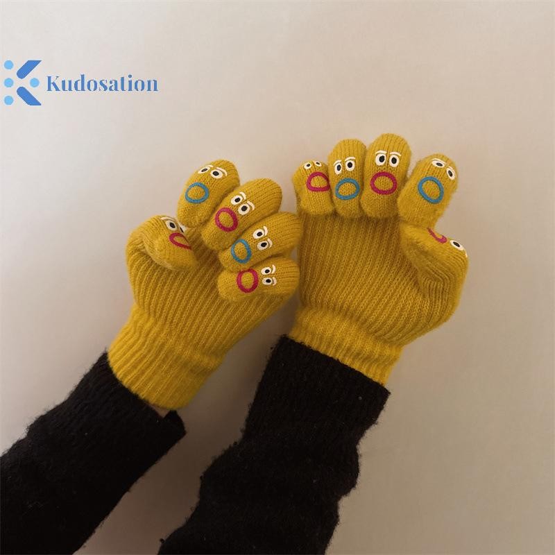 Kudosation 1 Nữ Ngộ nghĩnh Biểu Hiện Mặt Găng Tay Dệt Kim Full Ngón Tay Găng Tay Móc Mềm Găng Tay Hoạt Hình Biểu Hiện Lái Xe Găng Tay