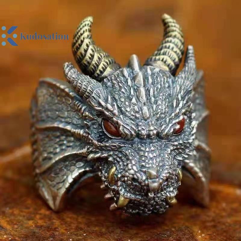Kudosation Retro Độc Đoán Phong Cách Dân Tộc Nhẫn Rồng Dành Cho Nam Thoáng Mát Mở Có Thể Điều Chỉnh Nhẫn Punk Vintage Thời Trang Ngón Tay Trang Sức Phụ Kiện